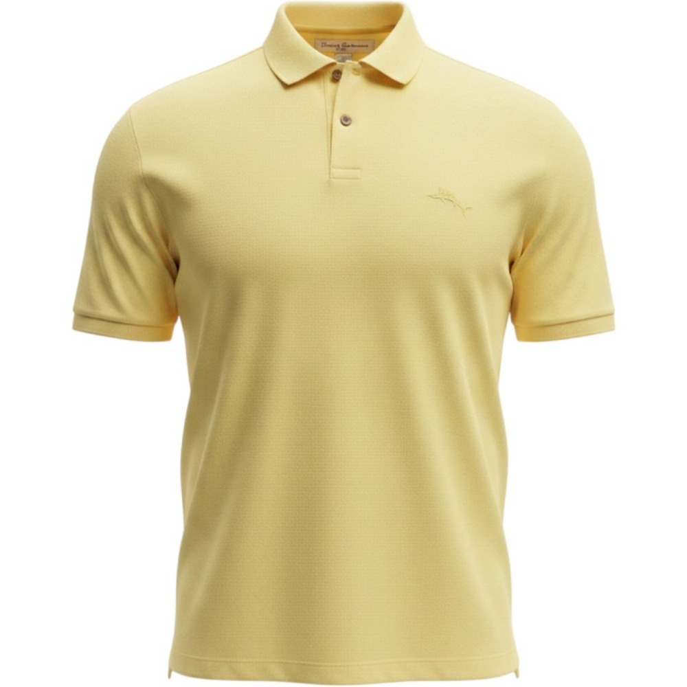 Tommy Bahama XL Yellow Short Sleeve Pique Polo Shirt Marlin Logo Cotton Blend